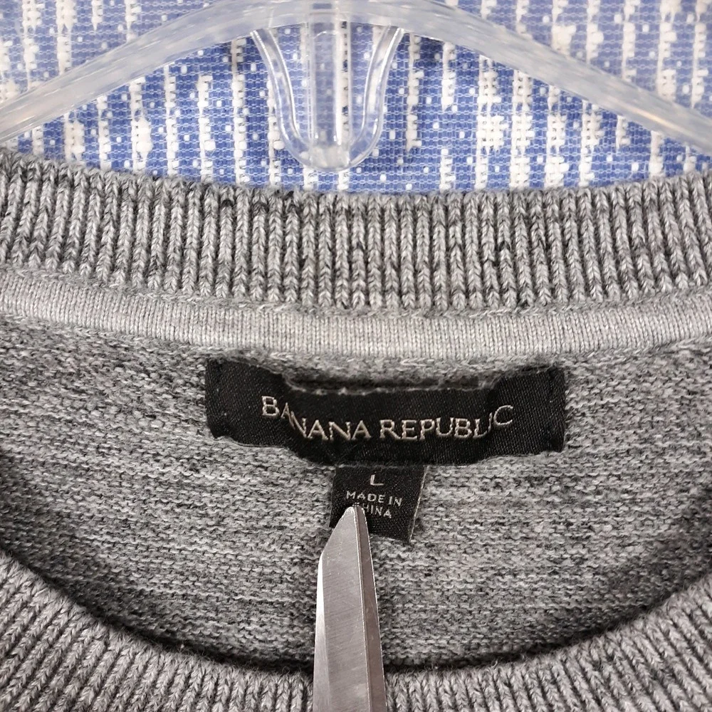 Banana Republic Sweater Mens L Knit Gray Crew Neck Pullover Cotton